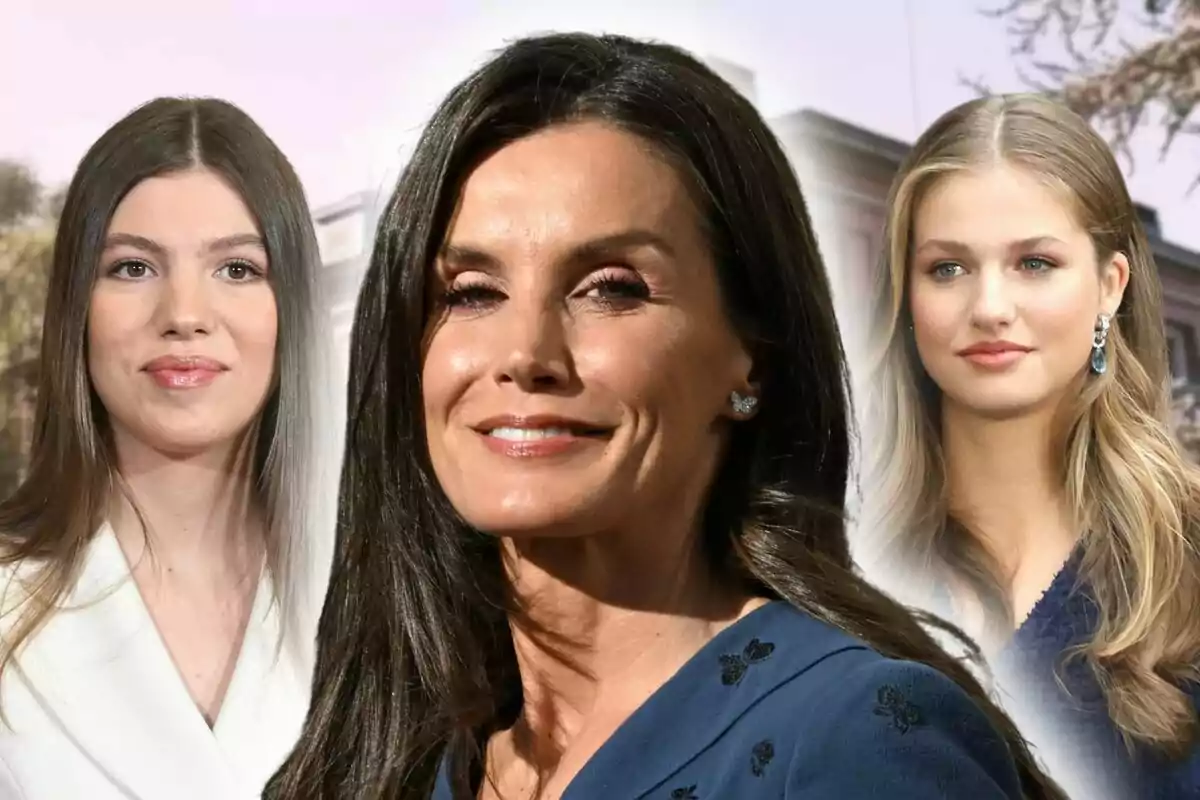 Montaje de fotos de primer plano de reina Letizia, infanta sofía y princesa Leonor.