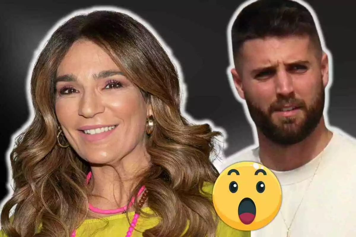 Raquel Bollo with brown hair and David Rodríguez in the background, next to a surprised emoji.