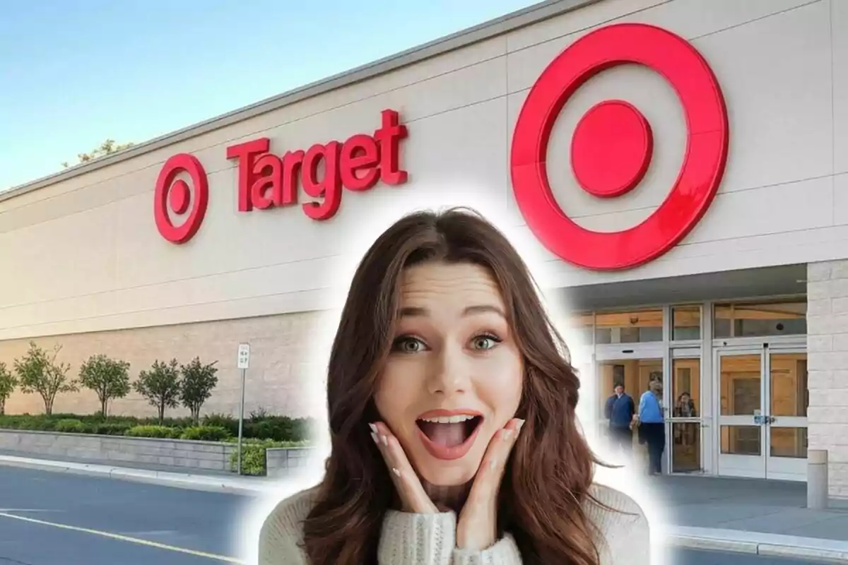 Mujer sorprendida frente a una tienda de Target.