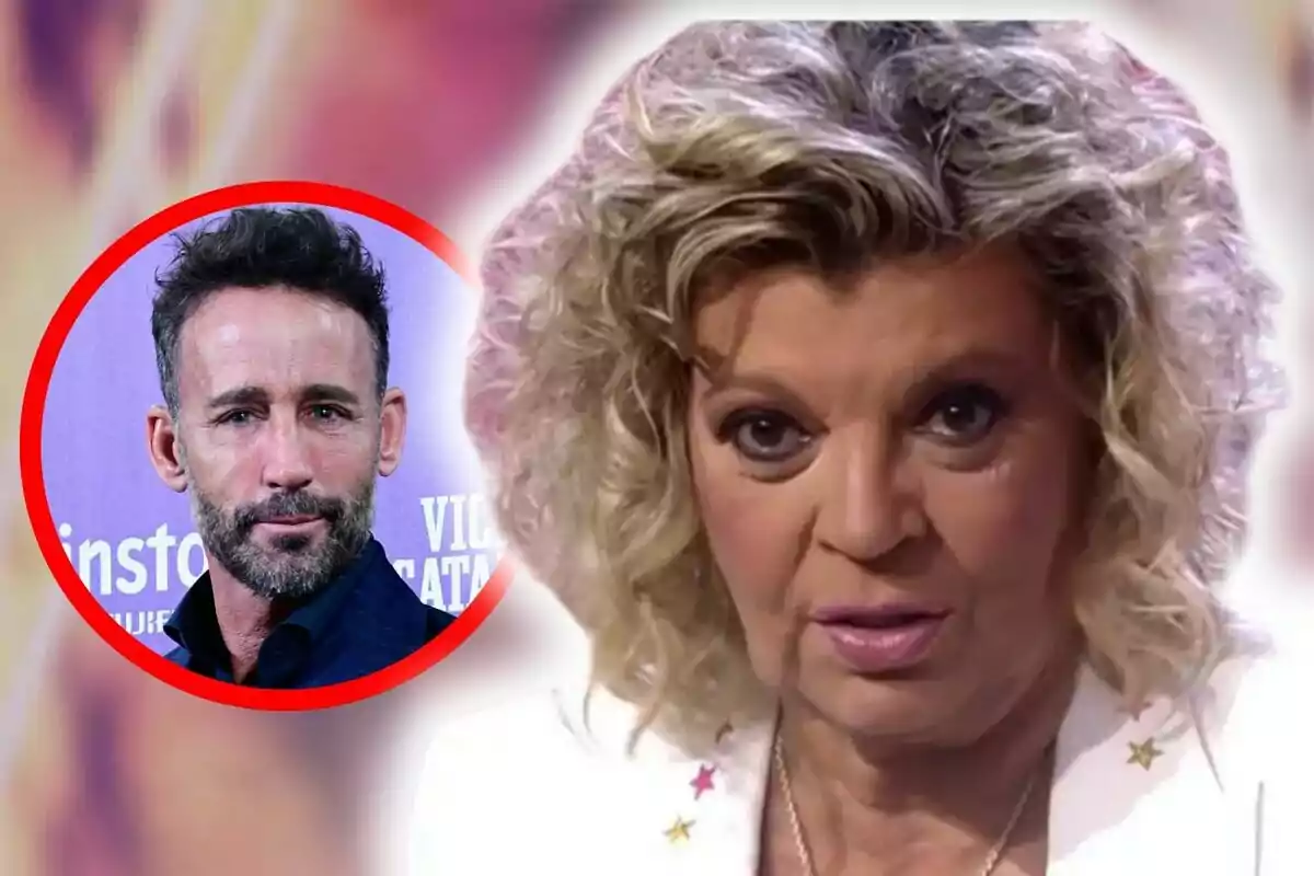 Montaje de fotos de primer plano de Álvaro Muñoz Escassi y Terelu Campos, ambos con rostro serio.