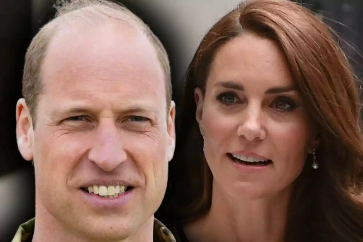 Montaje de fotos de primer plano del príncipe Guillermo y Kate Middleton mirando hacia adelante con expresiones neutrales.