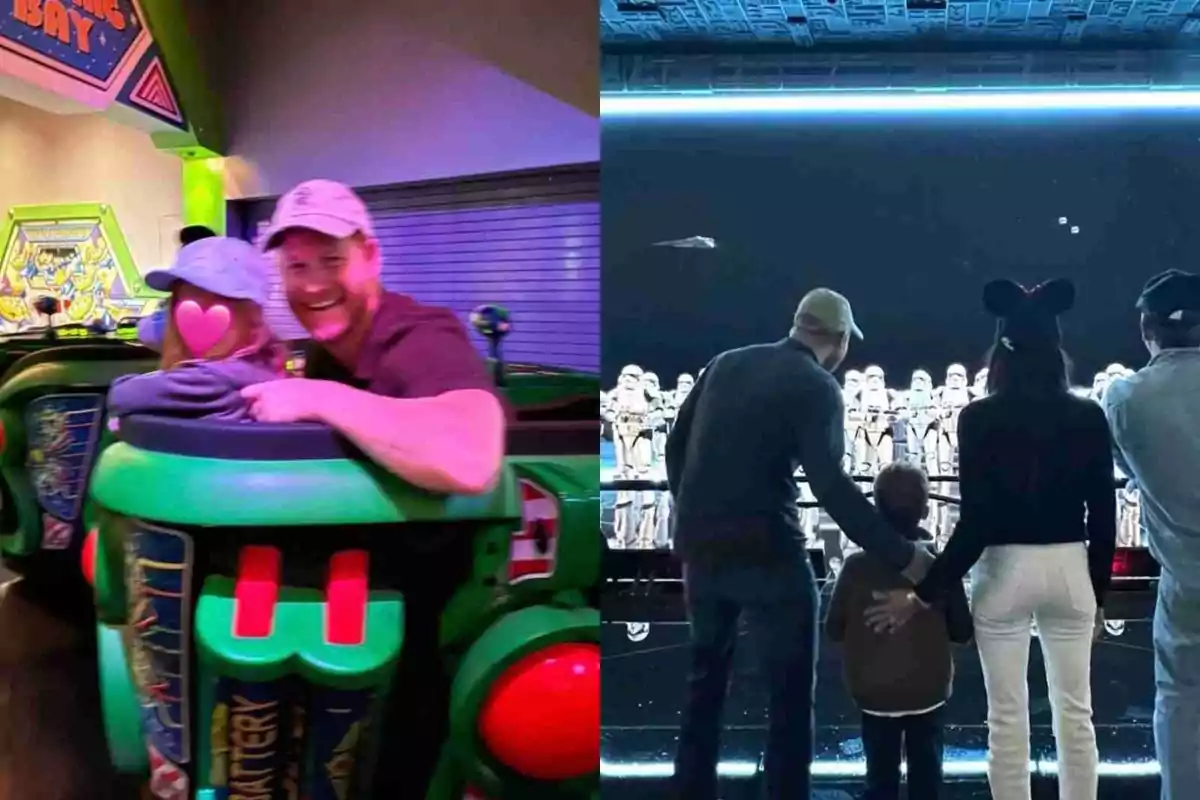 La familia de Meghan Markle y el príncipe Harry disfruta de diferentes atracciones en un parque temático de Disney, en la primera imagen están en un juego interactivo y en la segunda observan una exhibición de soldados de Star Wars La familia de Meghan Markle y el príncipe Harry disfruta de diferentes atracciones en un parque temático de Disney, en la primera imagen están en un juego interactivo y en la segunda observan una exhibición de soldados de Star Wars