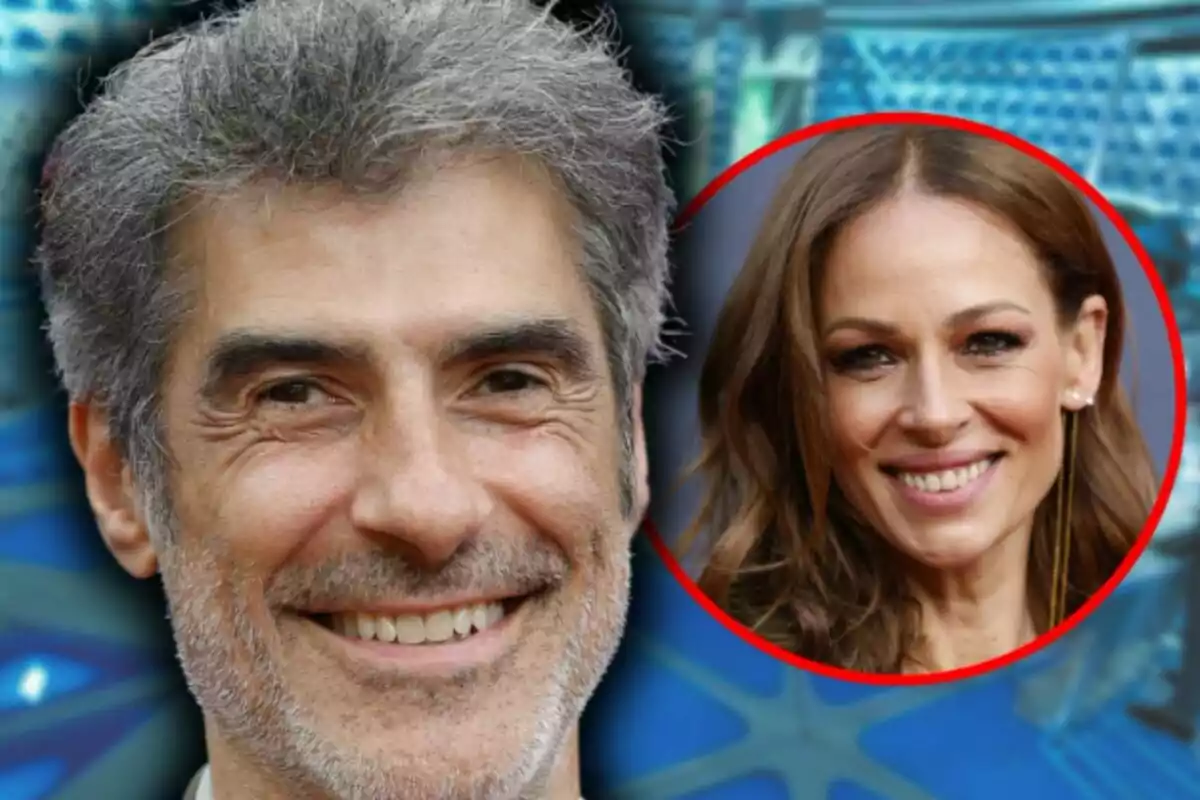 Montaje de fotos de primer plano de Jorge Fernández y Eva González, ambos con rostro feliz.