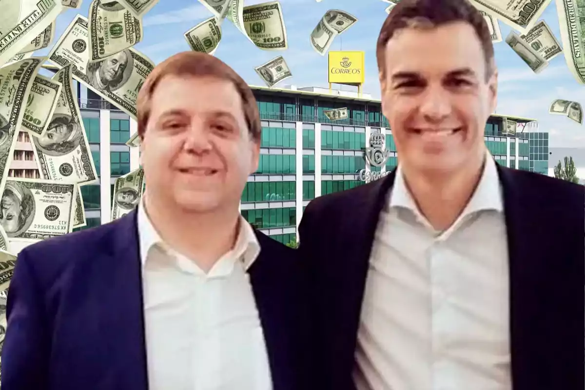 Montaje de Pedro Sánchez y José Manuel Serrano con la sede de Correos de fondo