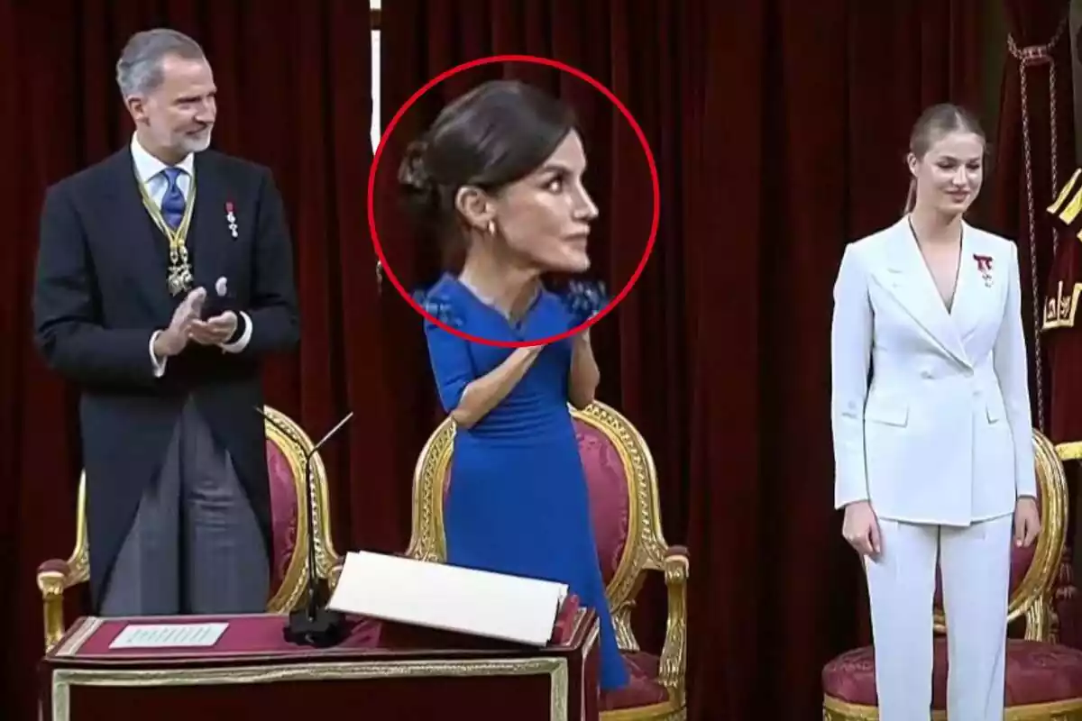 Montage with an enlargement of Letizia's face at the swearing-in ceremony of the Constitution in the Congress of Deputies Montage with an enlargement of Letizia's face at the swearing-in ceremony of the Constitution in the Congress of Deputies