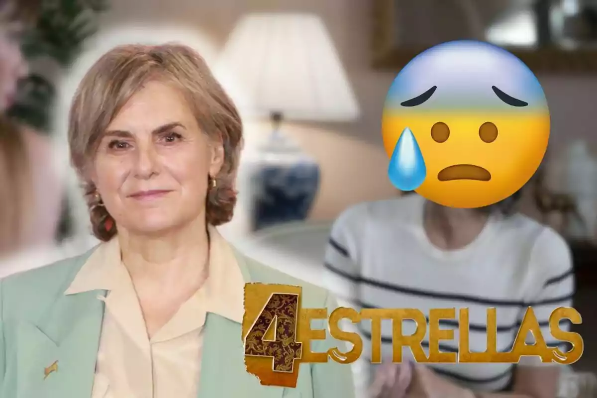 Ana Gracia con cabello canoso y expresión seria, junto a un emoji triste y el texto "4 Estrellas".