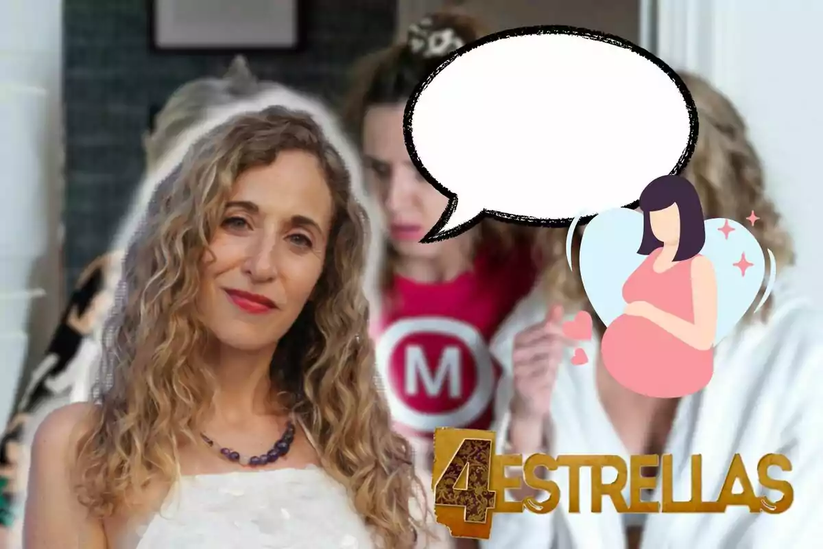 Marta Aledo de cabello rizado con fondo de otras personas y un logotipo que dice "4 Estrellas".