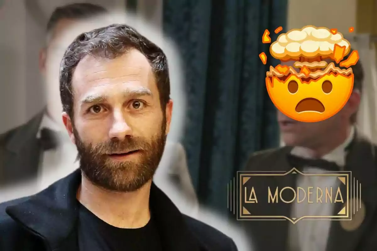 Xabier Murua aparece en primer plano, mientras que en el fondo se ve un emoji de cabeza explotando y el logo de "La Moderna".