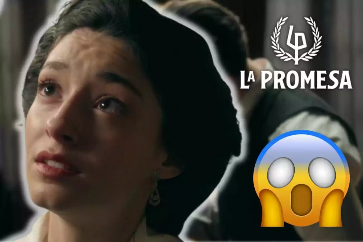 Marta Costa con expresión de sorpresa o preocupación, acompañada del texto "La Promesa" y un emoji de cara sorprendida.