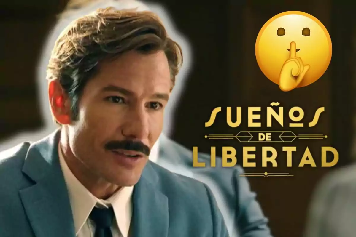 Alejandro Albarracín con bigote y traje azul aparece junto al texto "Sueños de Libertad" y un emoji de silencio.