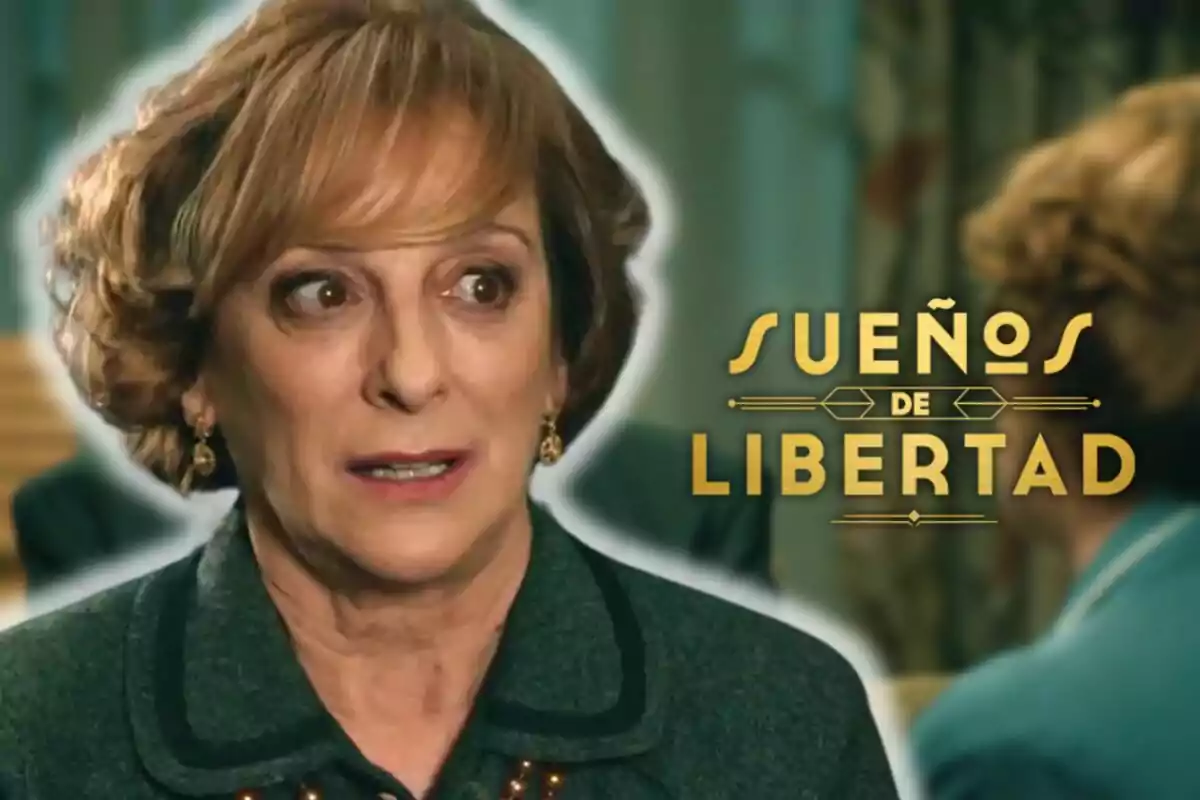 Ana Labordeta con expresión de sorpresa junto al logo de Sueños de Libertad
