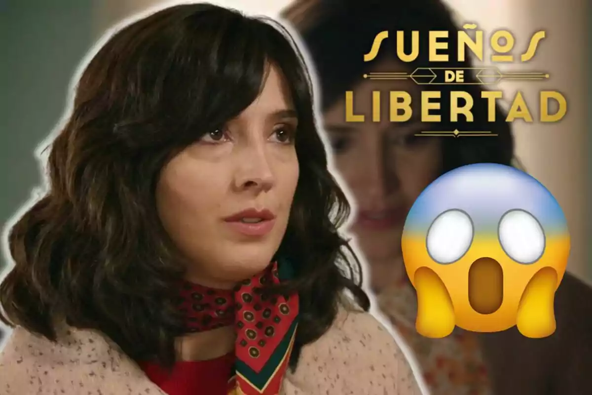 Carolina Lapausa con cabello oscuro y expresión seria aparece junto al texto "Sueños de Libertad" y un emoji sorprendido.