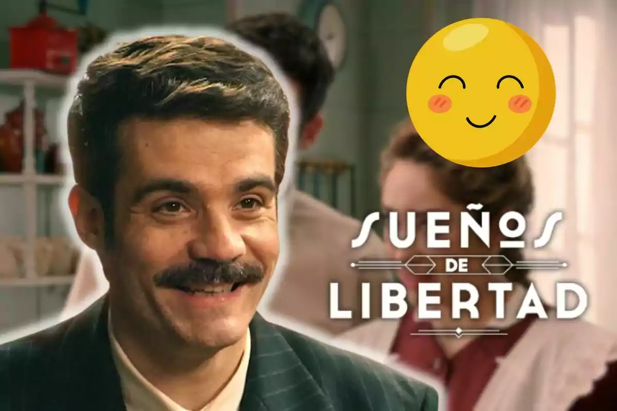 Javier Beltrán sonriente con bigote en primer plano con el texto "Sueños de Libertad" y un emoji sonriente en la esquina superior derecha.