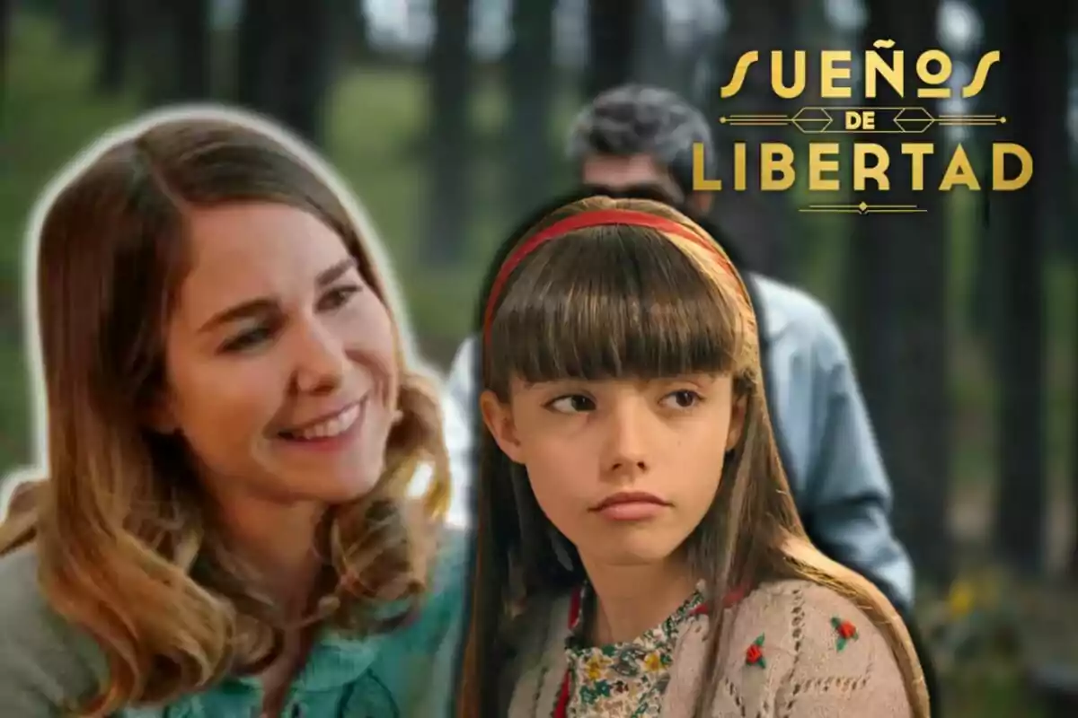 Natalia Sánchez sonriente y Amanda Cárdenas con expresión seria aparecen en un bosque con el texto "Sueños de Libertad" en la parte superior derecha.