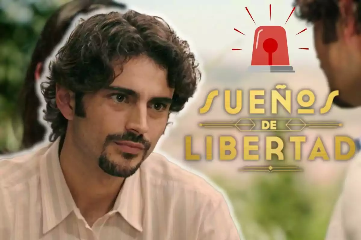 Rubén Bernal with a beard and curly hair appears in the foreground, with the text "Dreams of Freedom" and a red siren in the top right corner.