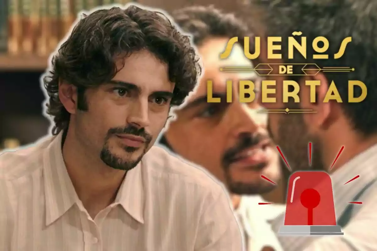 Ruben Bernal with a beard and curly hair appears in the foreground, while in the background a blurred scene with another person and the text "Dreams of Freedom" in golden letters can be seen.