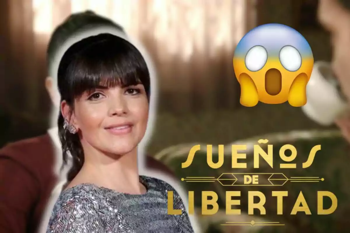 Agnès Llobet sonriente con flequillo y vestido brillante aparece junto al texto "Sueños de Libertad" y un emoji de cara sorprendida.