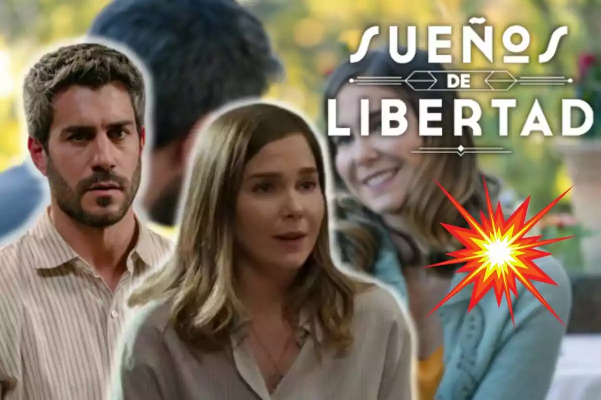 Una imagen promocional de la serie "Sueños de Libertad" con Dani Tatay y Natalia Sánchez en primer plano y un efecto de explosión en la esquina.