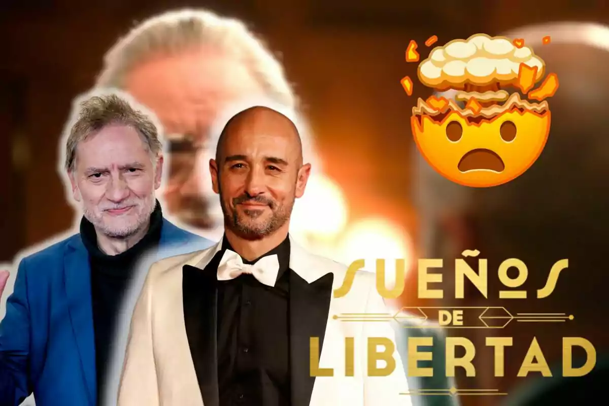 Nancho Novo y Alain Hernández posan frente a un fondo borroso con un emoji de cabeza explotando y el texto "Sueños de Libertad".