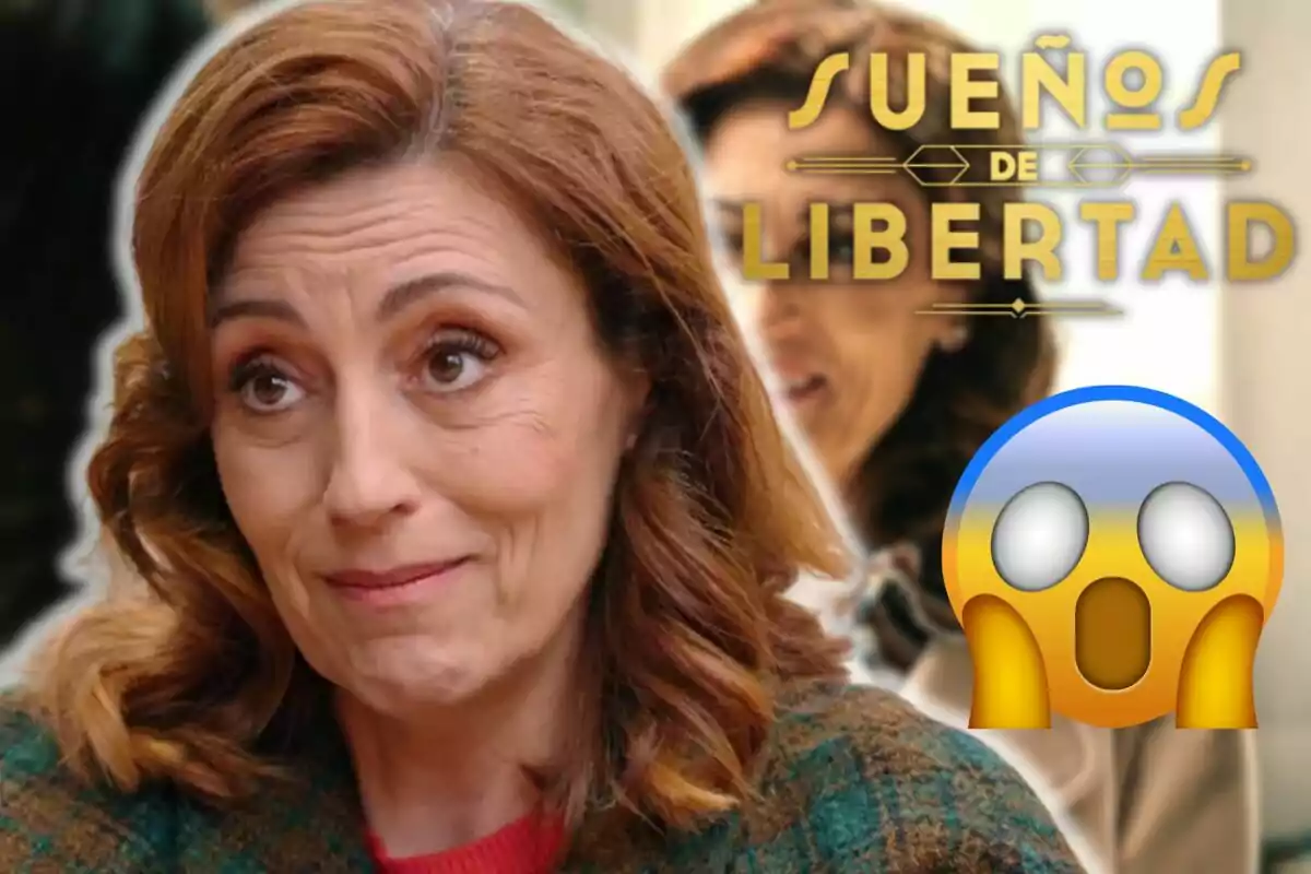 Pepa Aniorte con expresión pensativa aparece en primer plano, con el texto "Sueños de Libertad" en la parte superior derecha y un emoji sorprendido en la esquina inferior derecha.