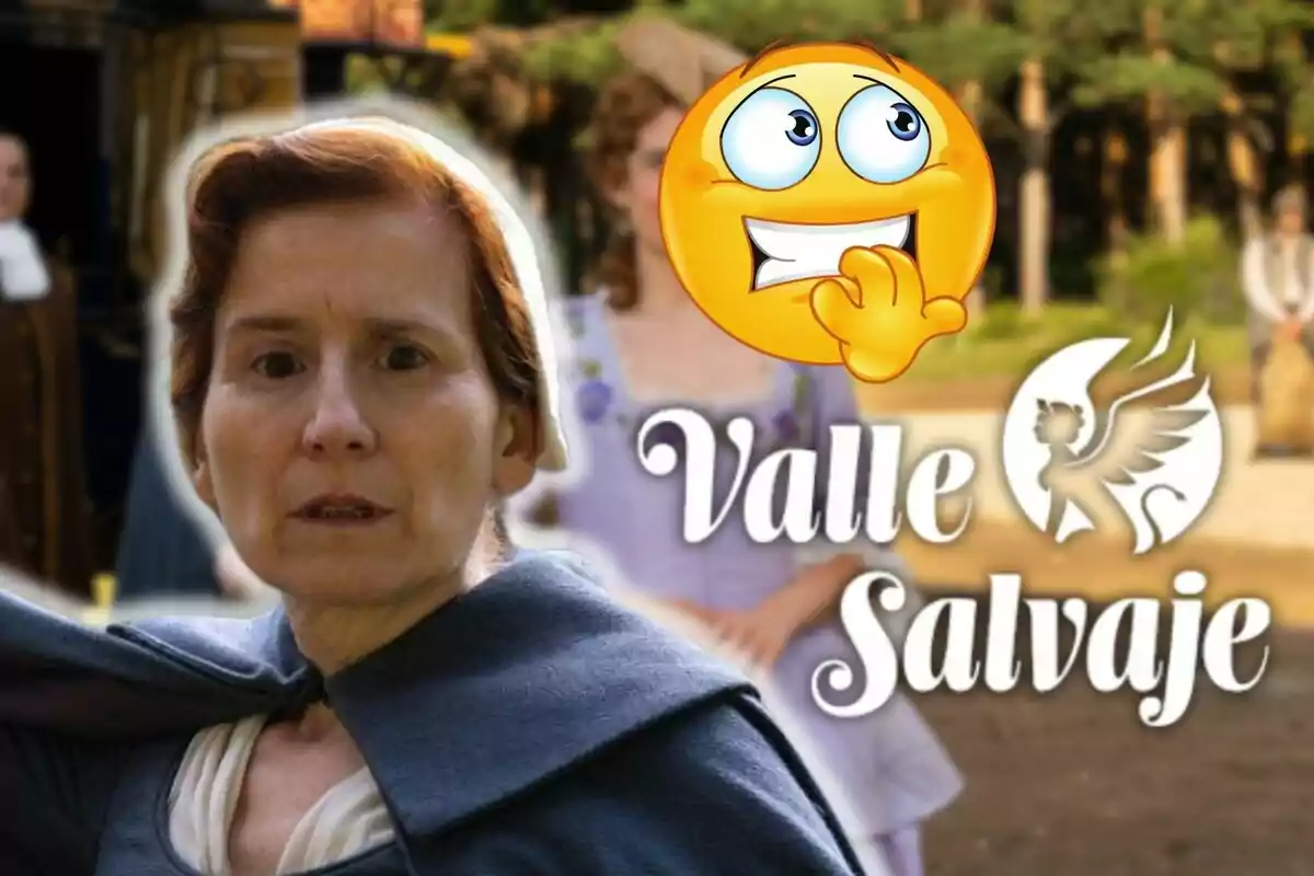 Mari Paz Sayago con expresión seria en primer plano, un emoji pensativo y el texto "Valle Salvaje" con un logotipo de un grifo al fondo.