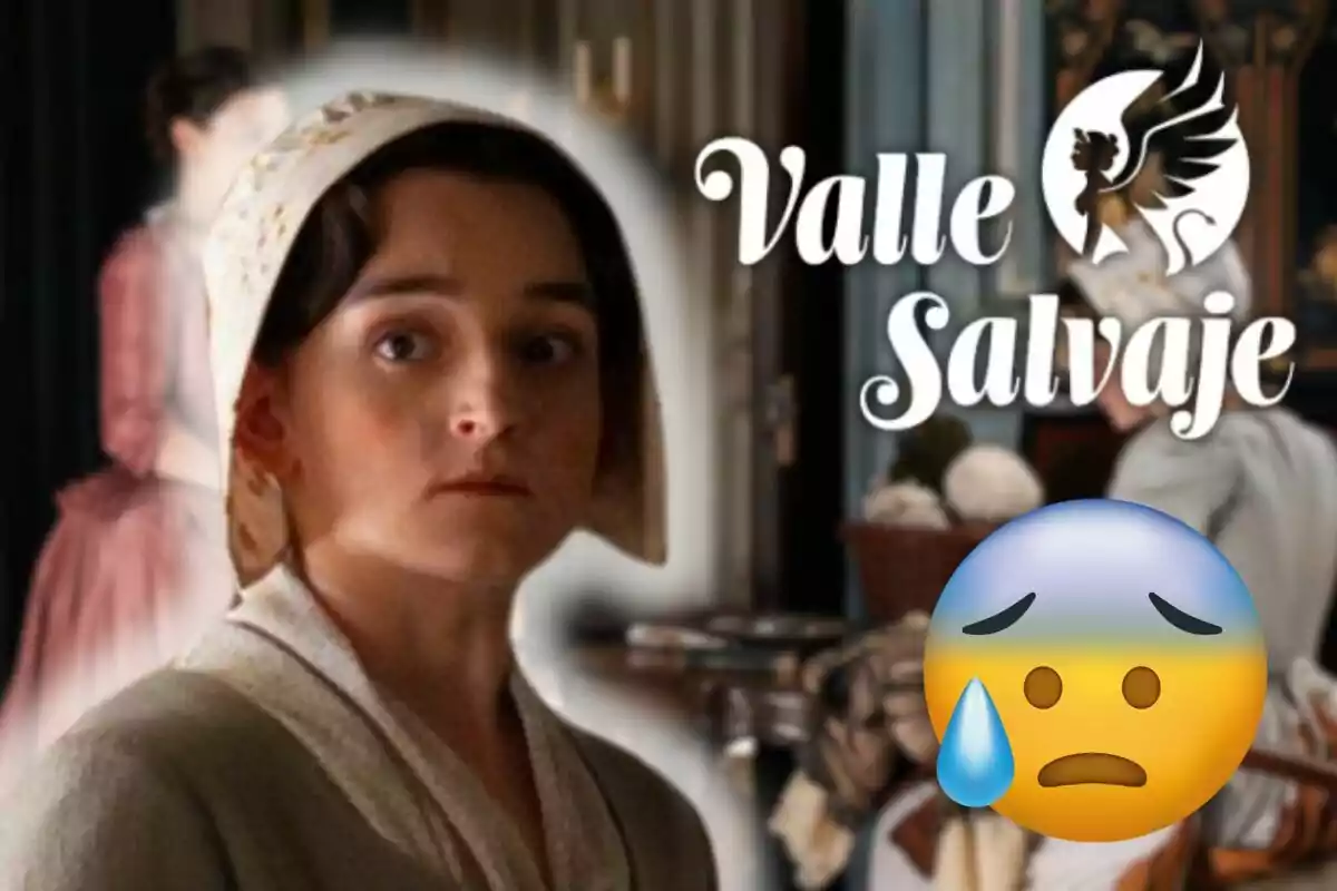 María Redondo con expresión seria y un emoji de preocupación, junto al texto "Valle Salvaje" y un logotipo de un pegaso.