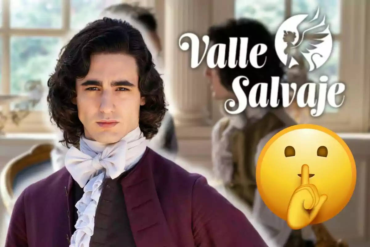 Mateo Jalón con cabello rizado y vestimenta de época aparece en primer plano, con el texto "Valle Salvaje" y un emoji de silencio en la imagen.