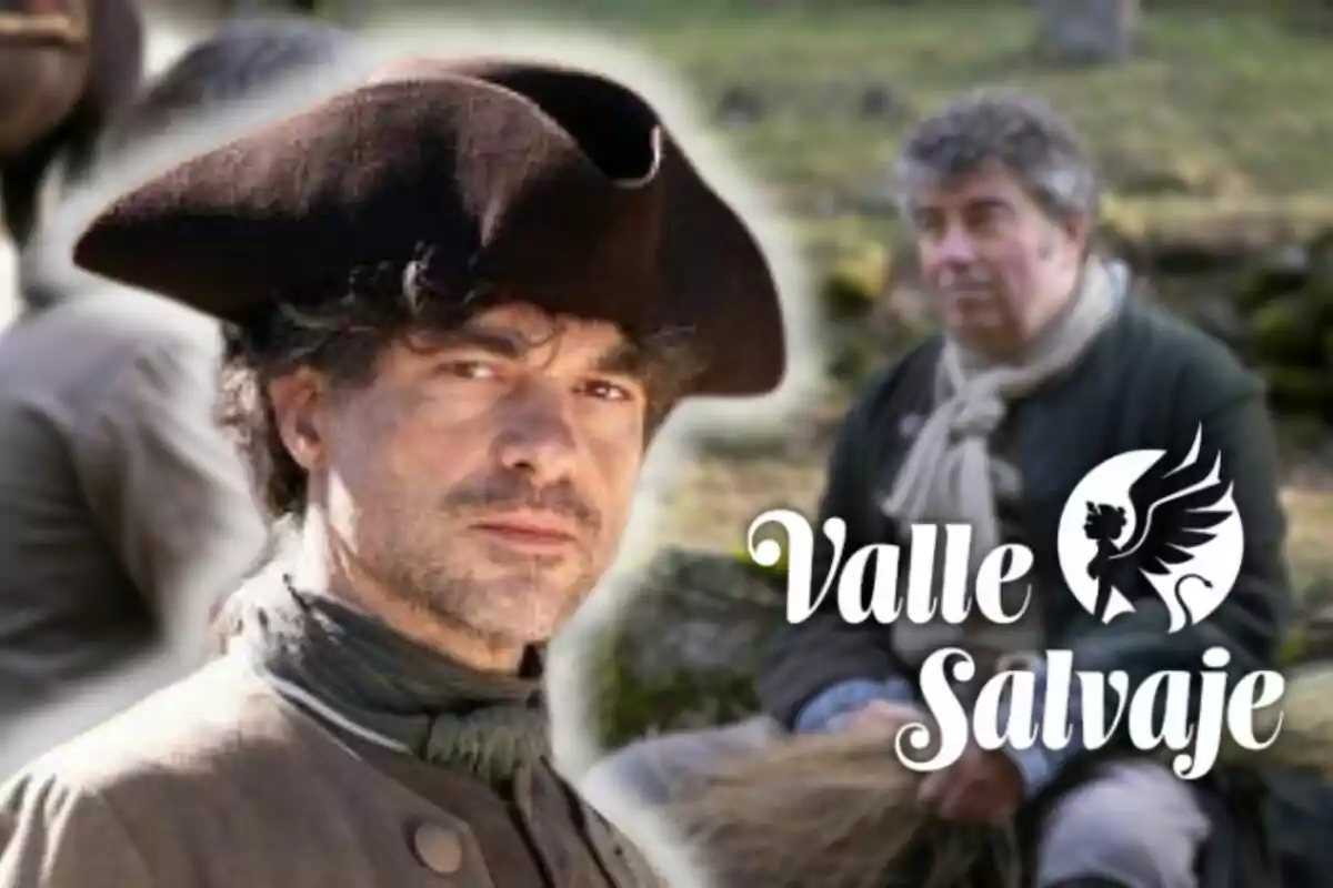 Toni Salgado con sombrero de época aparece en primer plano mientras otro hombre está sentado en el fondo con el texto "Valle Salvaje" y un logotipo de una figura alada.