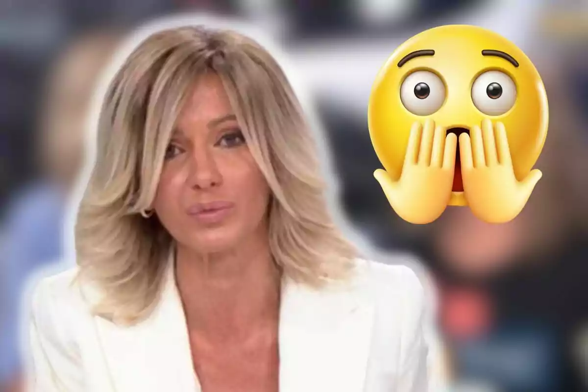 Susanna Griso with blonde hair and a surprised emoji next to it.