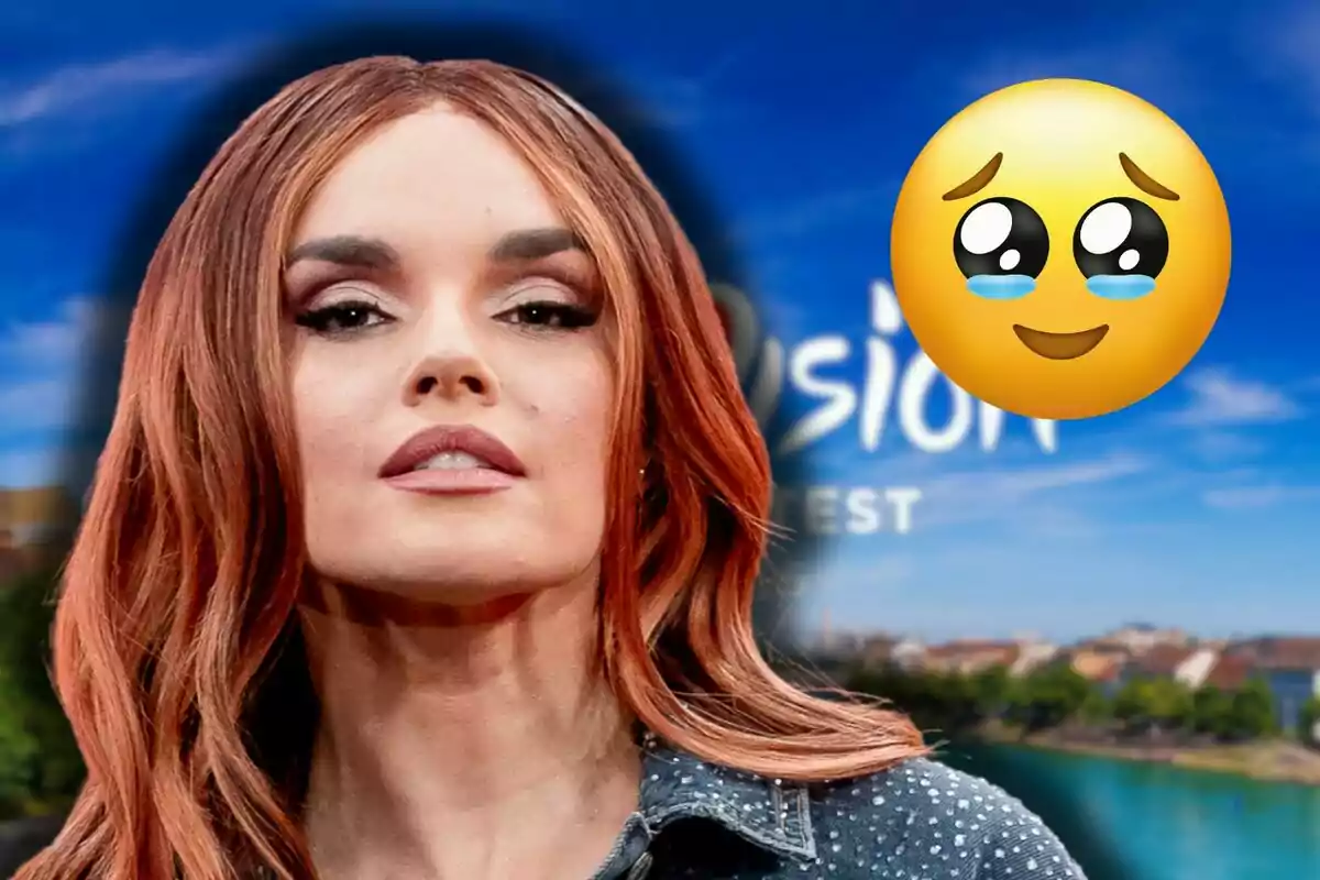 Melody aparece en primer plano con un fondo borroso que parece ser un evento, junto a un emoji con ojos brillantes y lágrimas de emoción.