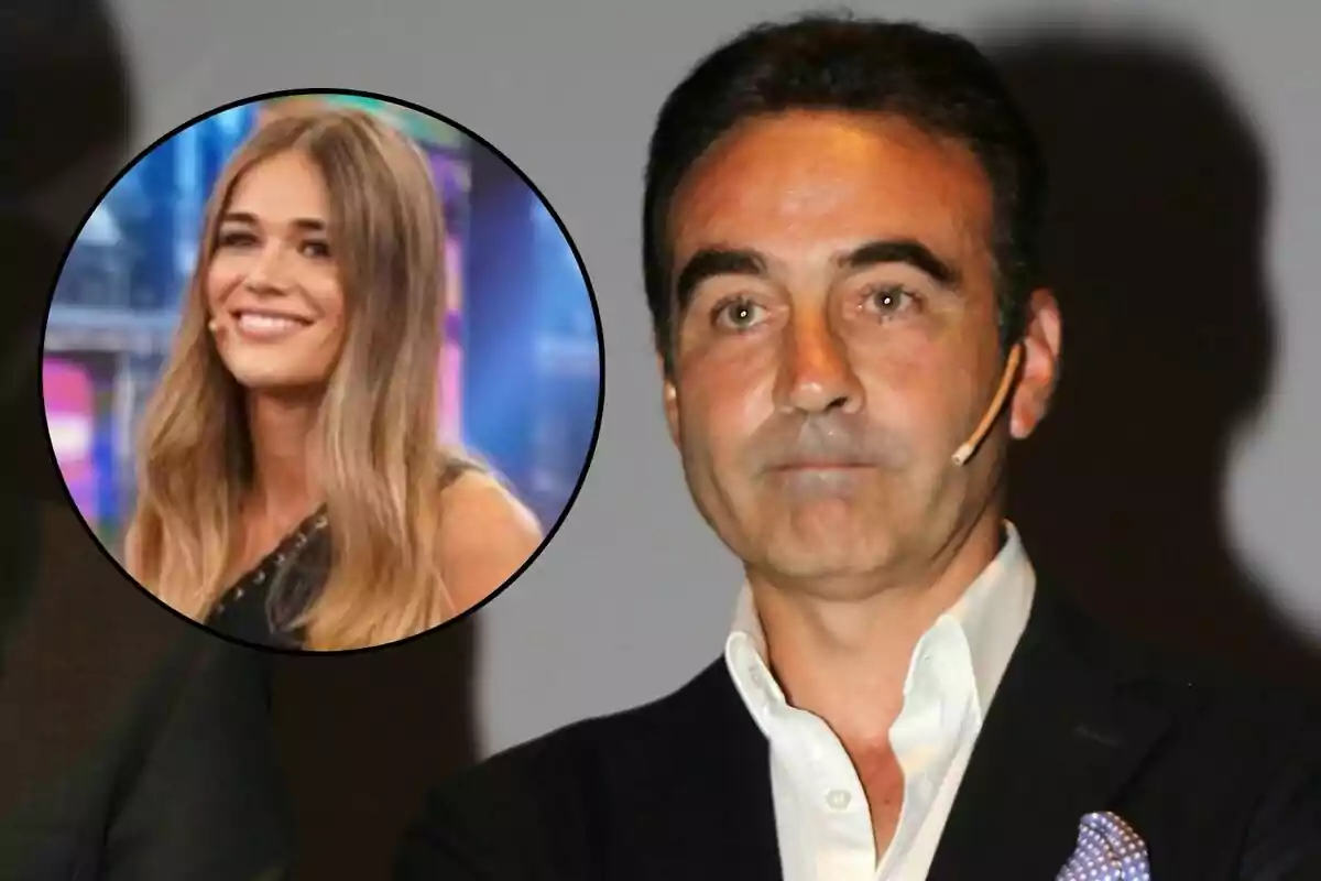 Enrique Ponce con un micrófono en la oreja y Ana Soria sonriendo en un recuadro circular.