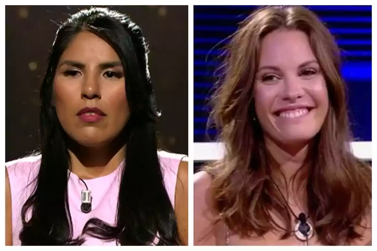 Dos mujeres en un programa de televisión, Isa Pantoja con cabello largo y oscuro usando un vestido rosa y Jessica Bueno con cabello castaño claro sonriendo. Dos mujeres en un programa de televisión, Isa Pantoja con cabello largo y oscuro usando un vestido rosa y Jessica Bueno con cabello castaño claro sonriendo.