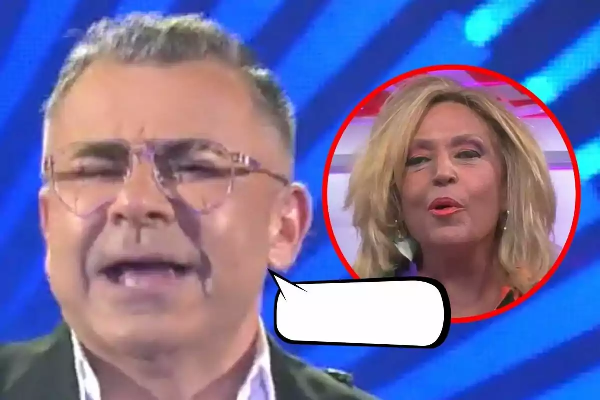 Jorge Javier con gafas y expresión facial intensa aparece en primer plano mientras Lydia Lozano está en un círculo rojo en el fondo.