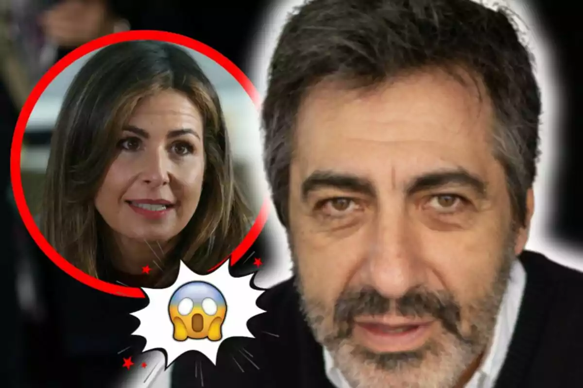 Montaje de fotos de primer plano de Juan del Val y Nuria Roca con un emoji de sorpresa al lado.