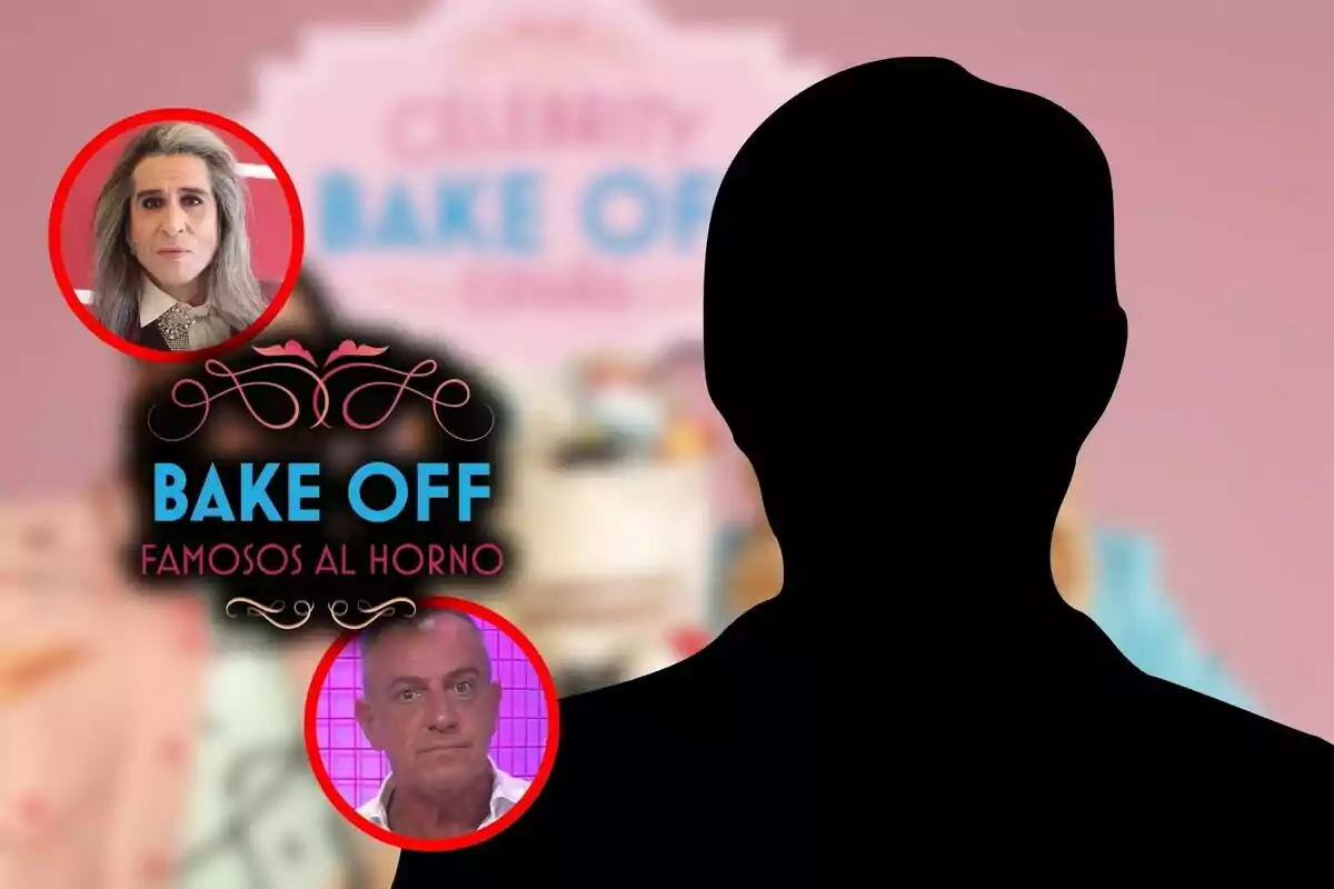 Imagen promocional de "Bake Off: Famosos al Horno" con un fondo desenfocado y dos rostros en círculos, que son Víctor Sandoval y Mario Vaquerizo, sobre un fondo rosa.