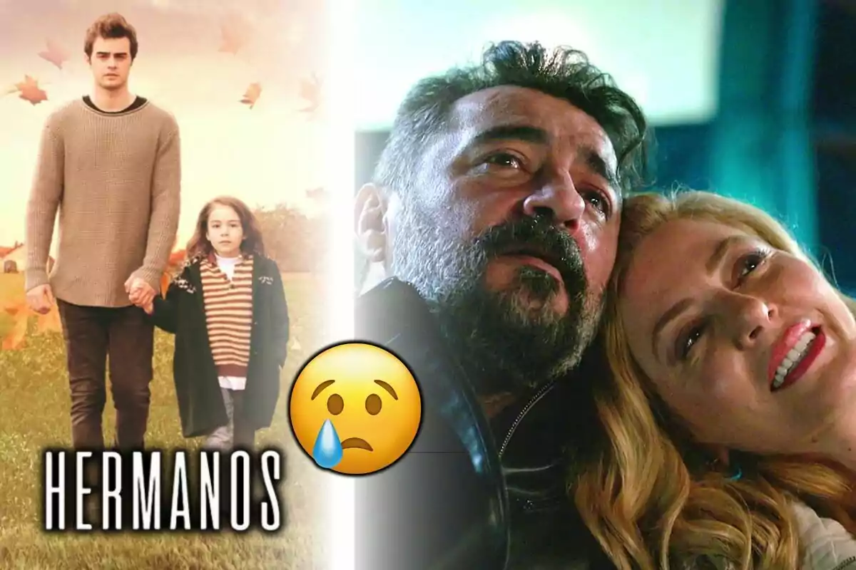 Dos escenas de una serie titulada "Hermanos", una de ellas protagonizada por Nebahat y Akif, con un emoji de cara triste y una lágrima.