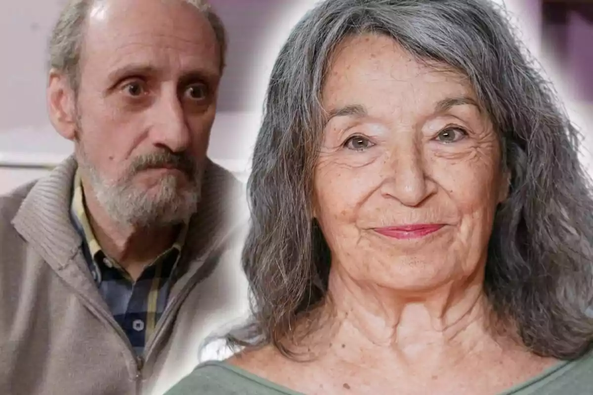 Montaje de fotos de primer plano de Petra Martínez con rostro sonriente y José Luis Gil, interpretando a Enrique Pastor, con rostro serio.