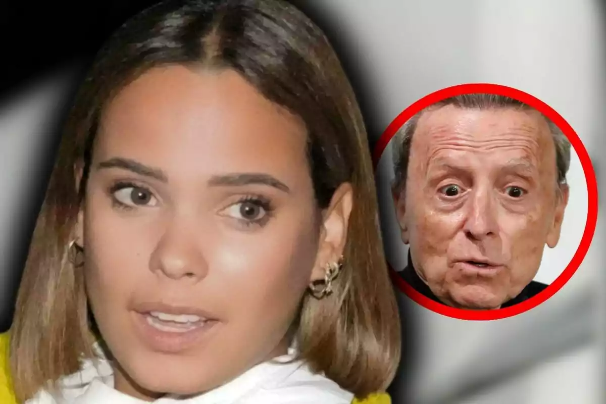 Montaje de fotos de primer plano de Gloria Camila Ortega con rostro serio y José Ortega Cano, su padre, también con rostro serio.