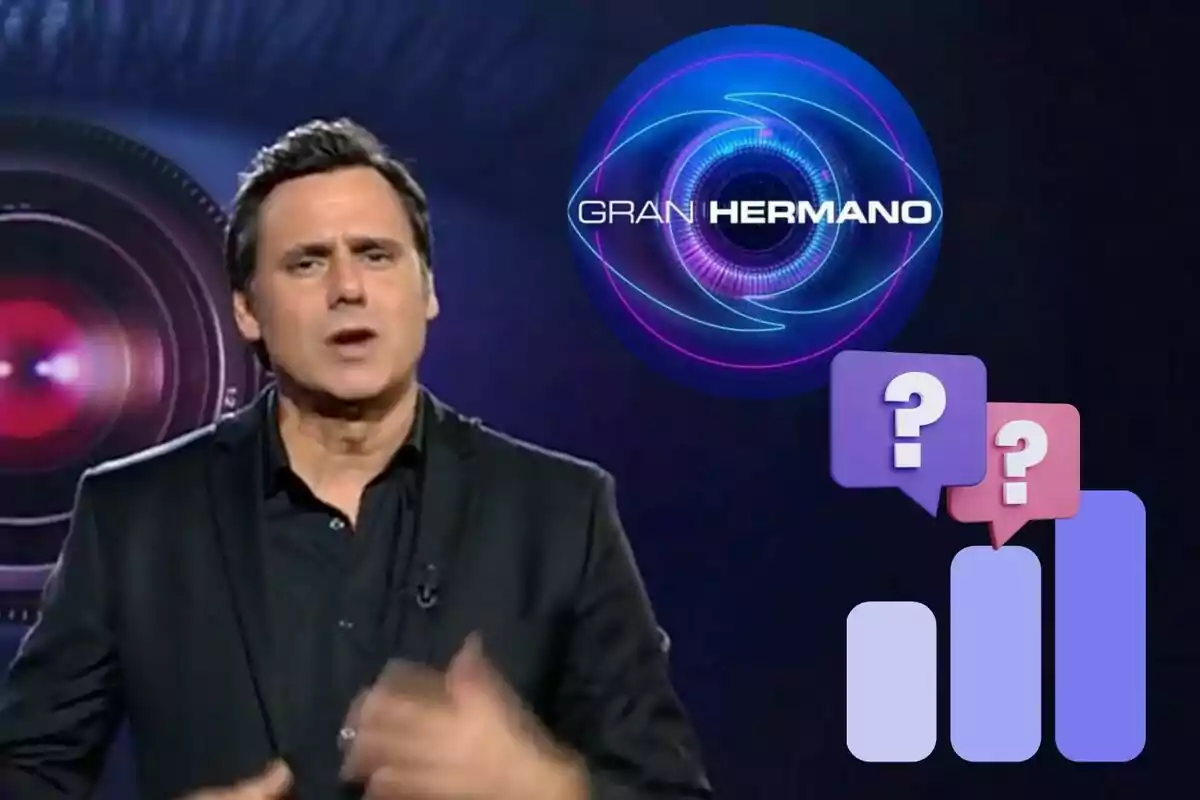 Ion Aramendi hablando frente a un gráfico de barras y el logo de un programa llamado "Gran Hermano".