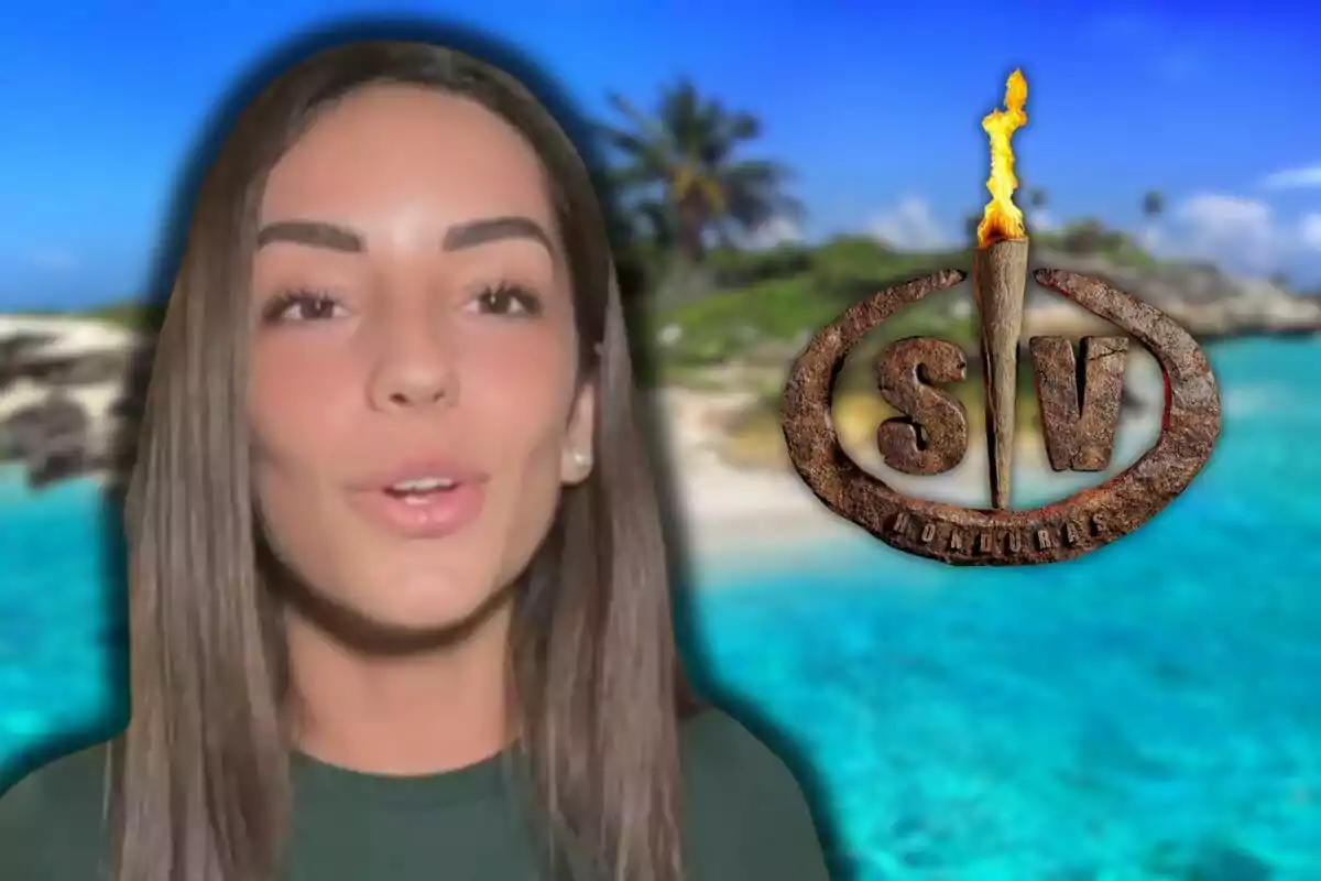 Anita Williams in front of a beach background with a logo featuring a torch and the letters SV.