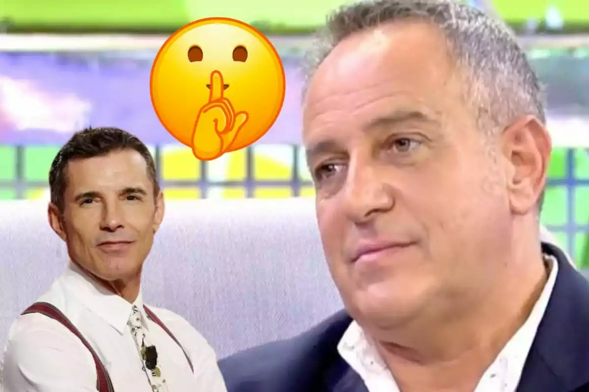 Jesús Vázquez y Víctor Sandoval en 'Sálvame' con un emoji de silencio sobrepuesto.