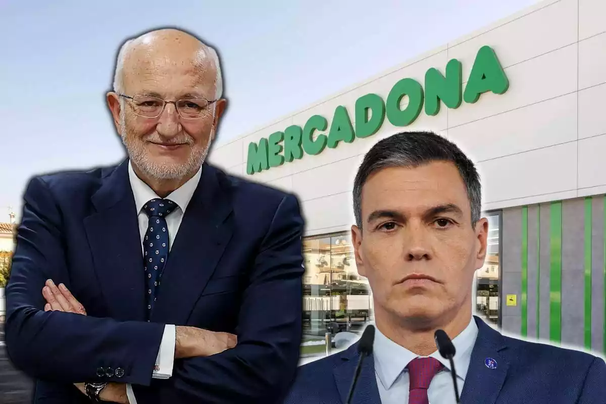 Montaje de Joan Roig (presidente de Mercadona) con Pedro Sánchez