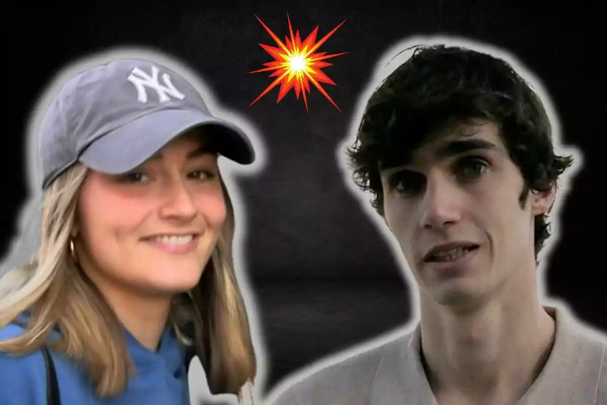 Johanna Zott and Pablo Urdangarin with a white glow effect on a dark background with an explosion of red and yellow in the center.