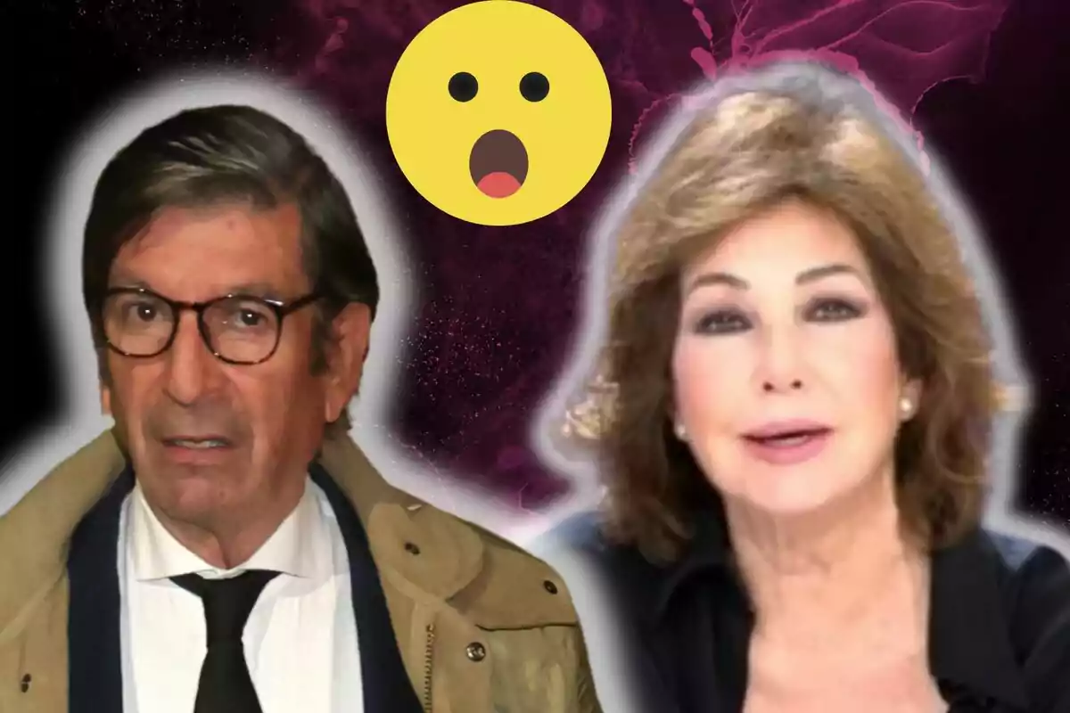 José Manuel Díaz-Patón y Ana Rosa Quintana con expresión seria y un emoji sorprendido sobre un fondo oscuro.