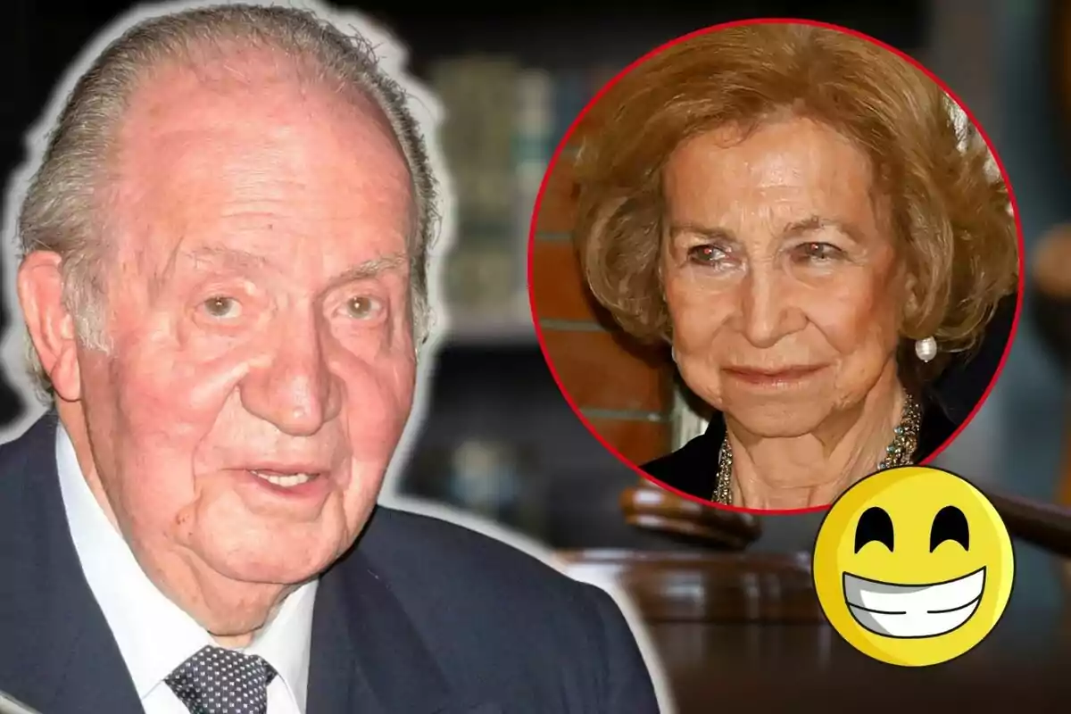 Juan Carlos I y la reina Sofía en un montaje fotográfico con un emoji sonriente.