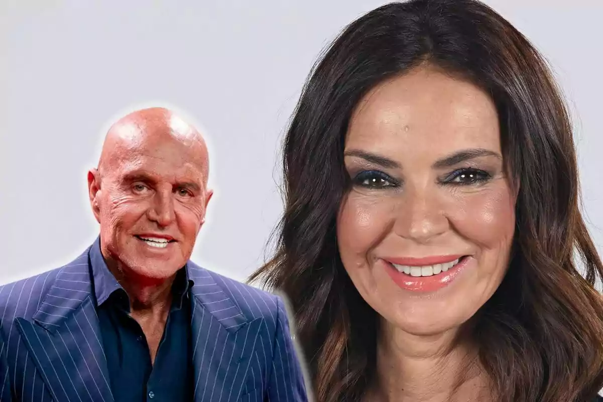 Kiko Matamoros y Olga Moreno sonriendo, Kiko con traje azul y Olga con cabello oscuro y maquillaje.