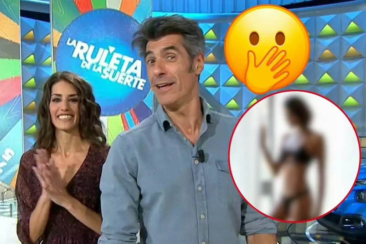 Laura Moure y Jorge Fernández con un emoji y una imagen borrosa superpuestos.