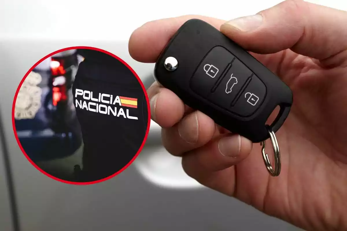 Montaje de una llave de coche y el logo de la policía