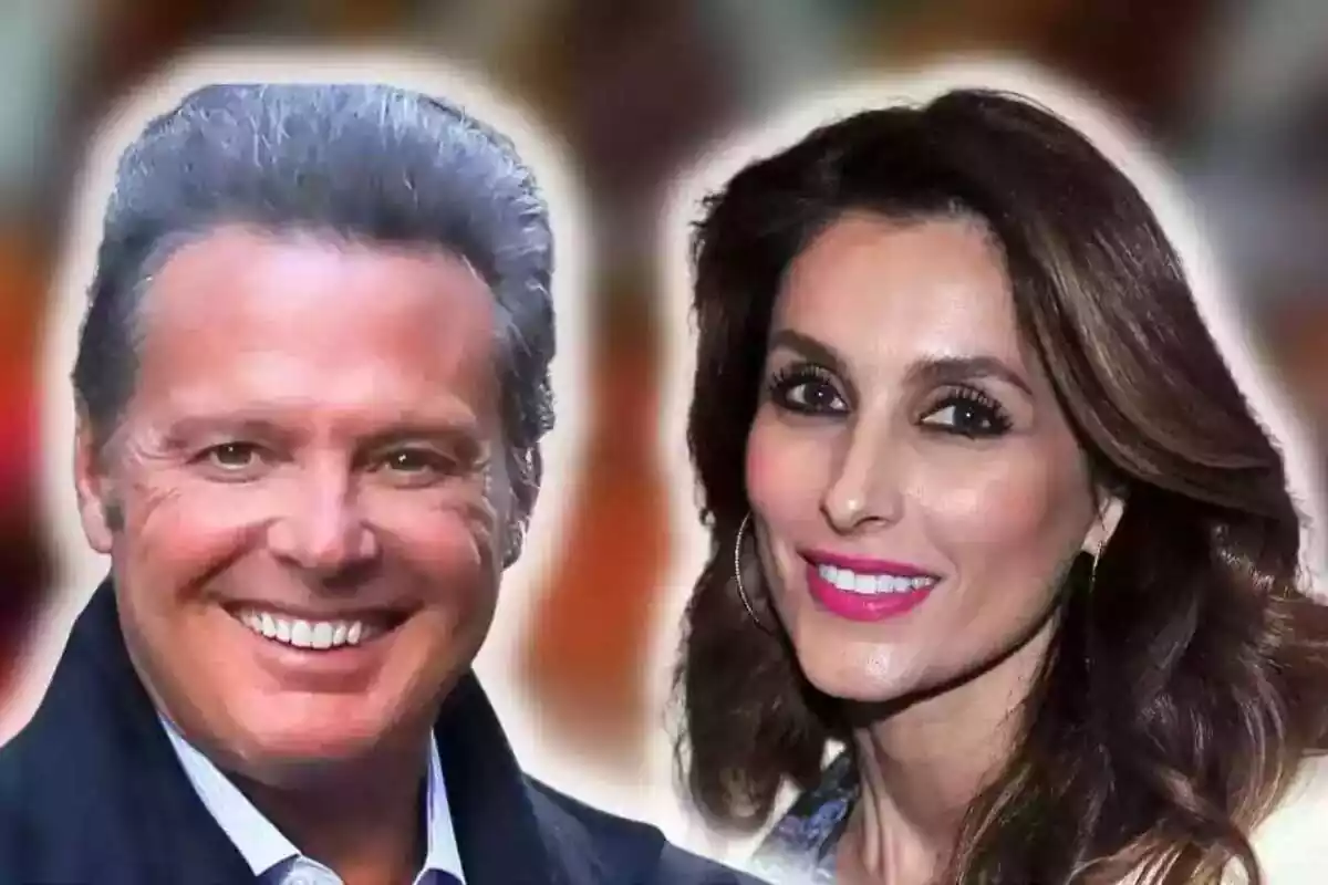 Montaje de fotos de primer plano de Luis Miguel y su pareja, Paloma Cuevas, ambos con rostro sonriente