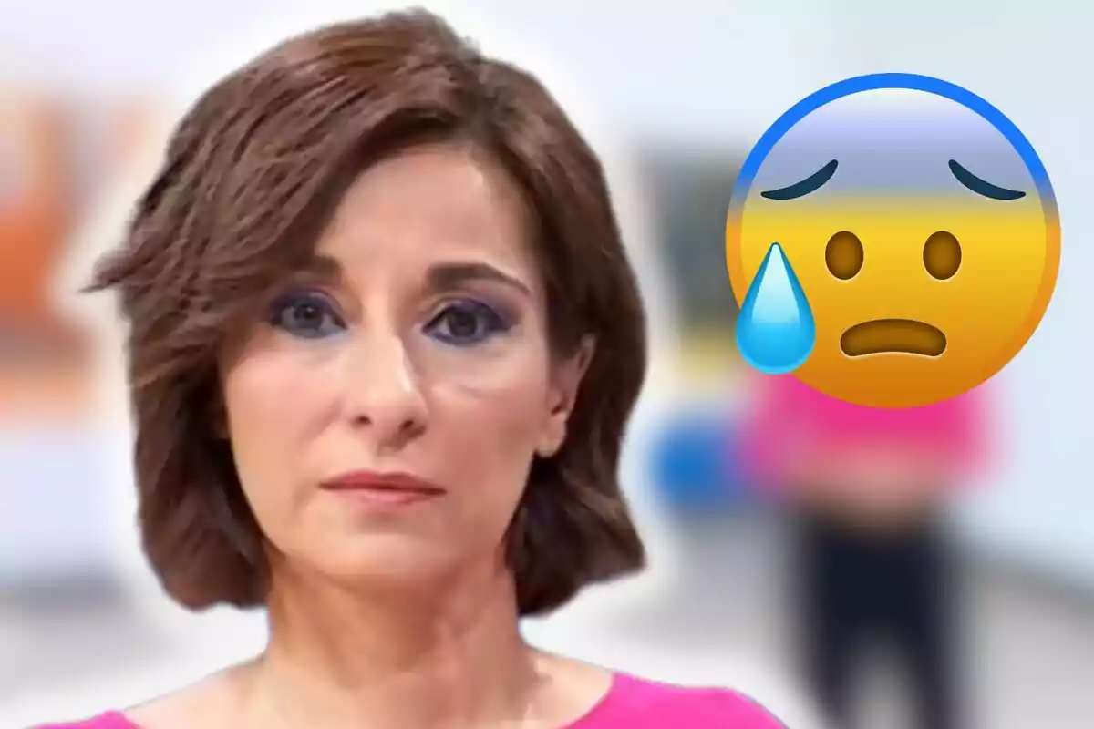 Adela González con expresión seria y un emoji de cara preocupada con una gota de sudor al lado.